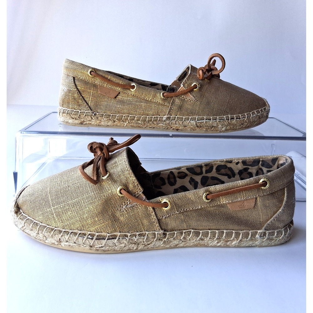 SPERRY Topsider Slip-On Shoes Womens 8.5 Gold Highlighted Leopard Casual Flats - Picture 5 of 13